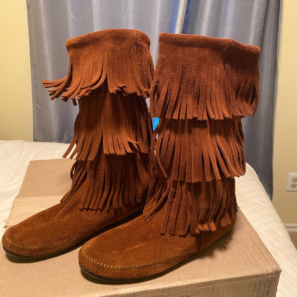 3 Layer Fringe boots.  Soft leather.  Women’s size 8.  Very little wear.